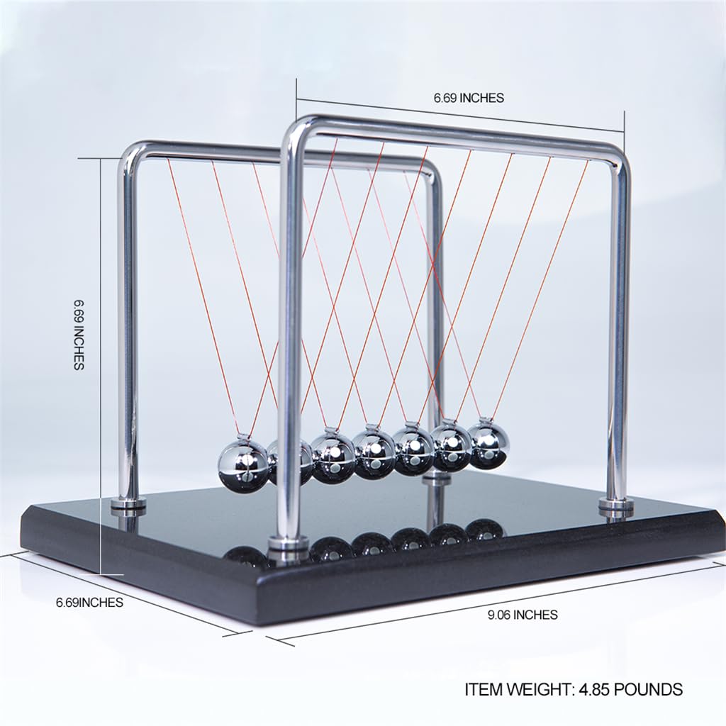 CERROPI 7 Ball Newton's Cradle - 11 Inch Physics Desk Toy, Marble Base