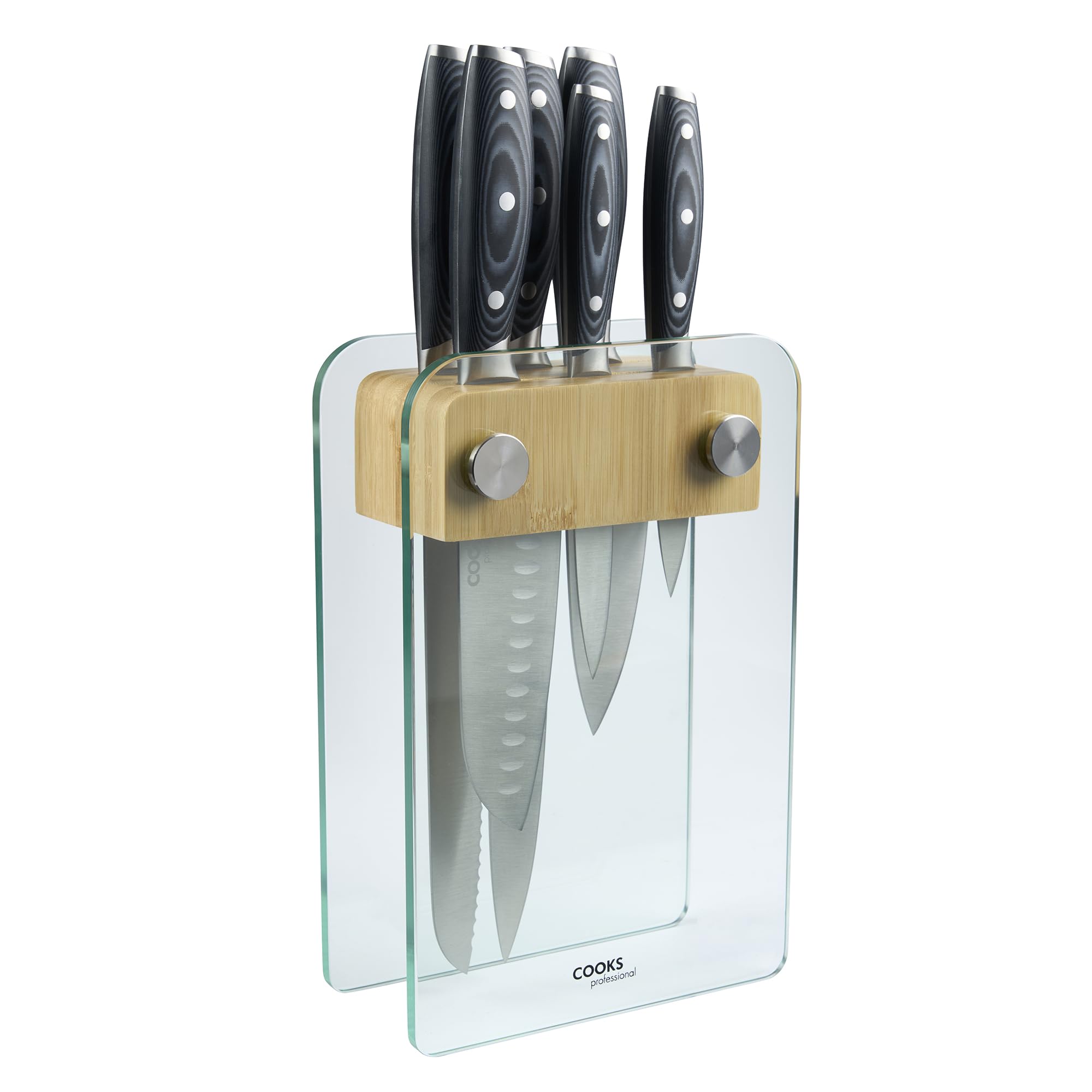 Cooks Professional 6 Piece German Steel Knife Set with Bamboo Block