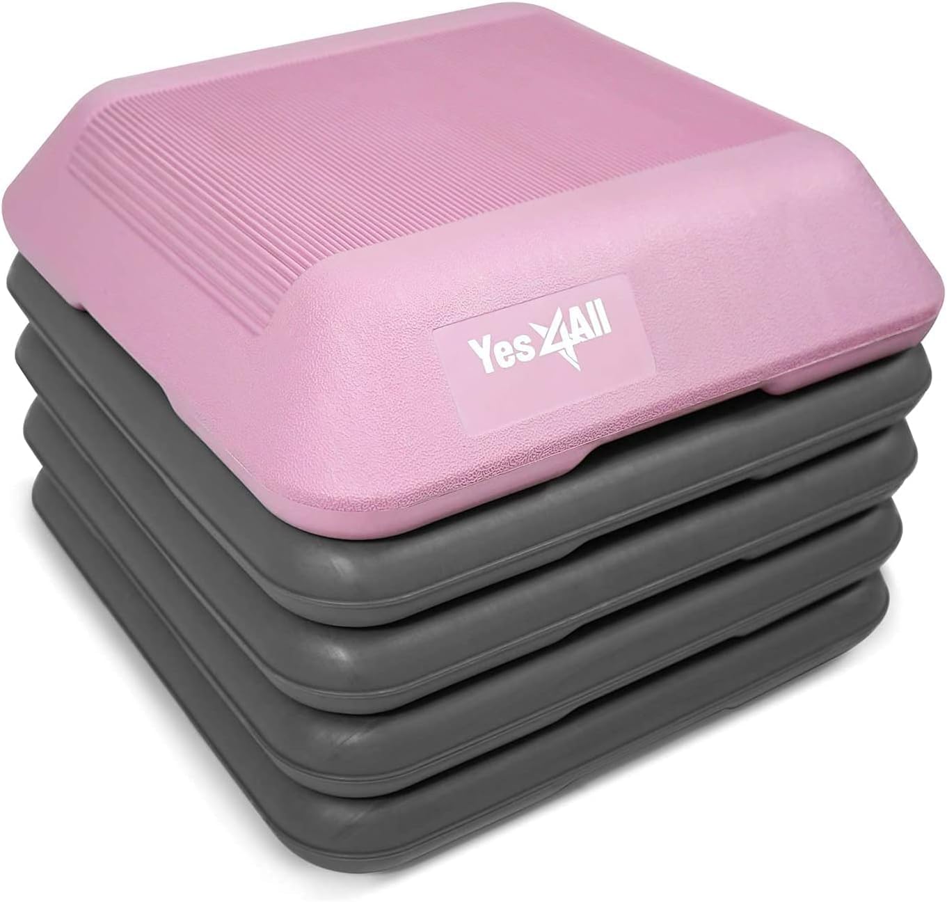 Yes4All Adjustable High Step Aerobic Platform with 4 Risers - Pink/Grey