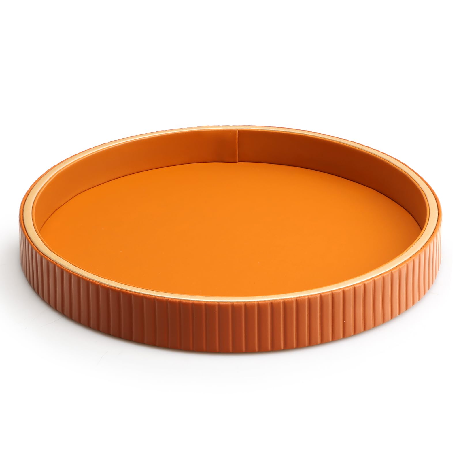 SANZIE Leather Valet Tray – 10 Inch Round Desktop Organizer, Orange