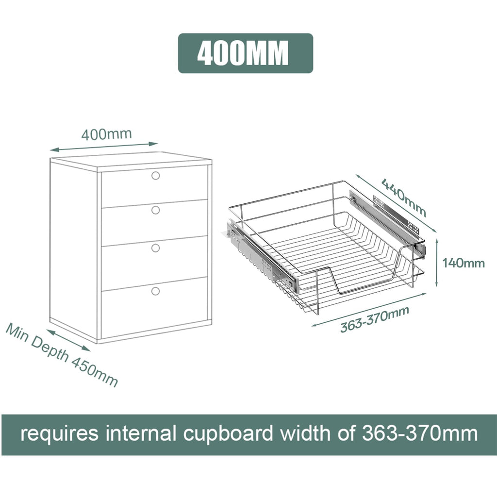XEMQENER Pull Out Kitchen Wire Basket – Heavy Duty 400mm Cabinet Drawer