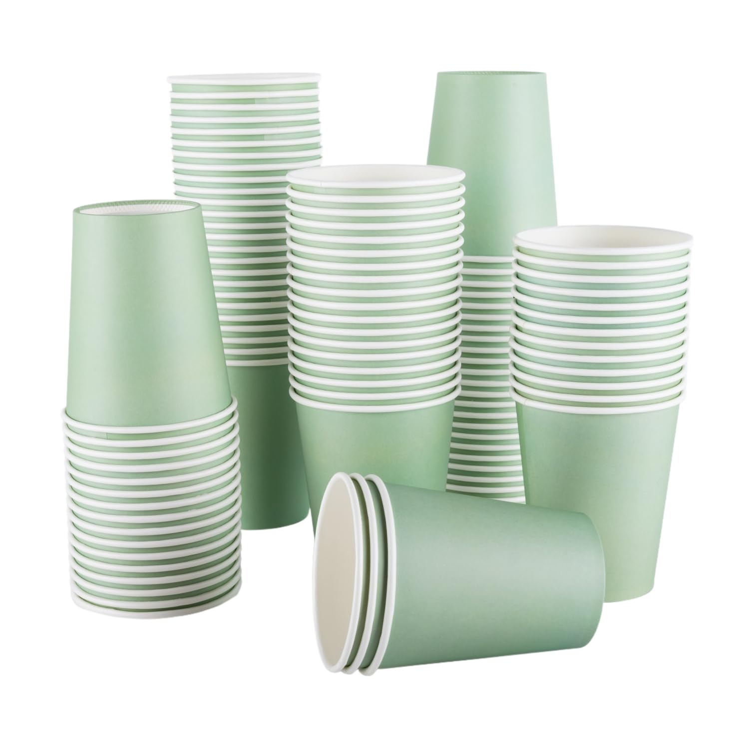 CEILIWEN 100-Pack Sage Green Paper Cups | 9oz Disposable Party Cups