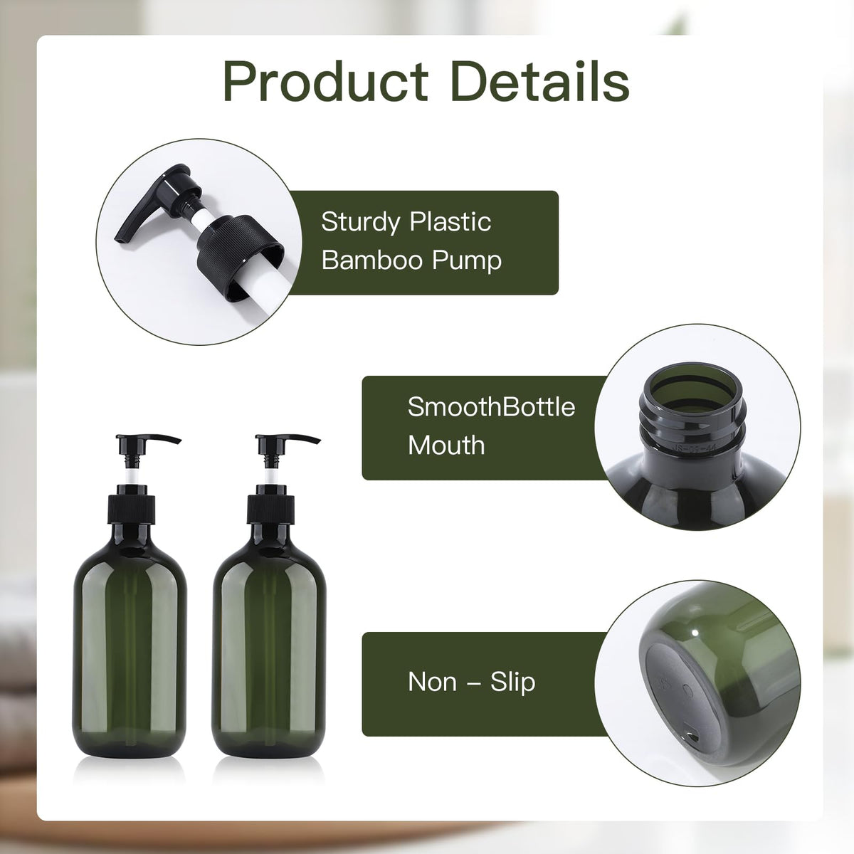Soap Dispenser with Pump, 2 Pack Empty Refillable Pump Bottle Dispensers 500ml Bathroom Liquid Hand Dish Soap Dispenser Bottles Containers Plastic - image 3