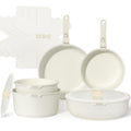 YASHE 13-Piece Nonstick Cookware Set with Detachable Handles – Granite White