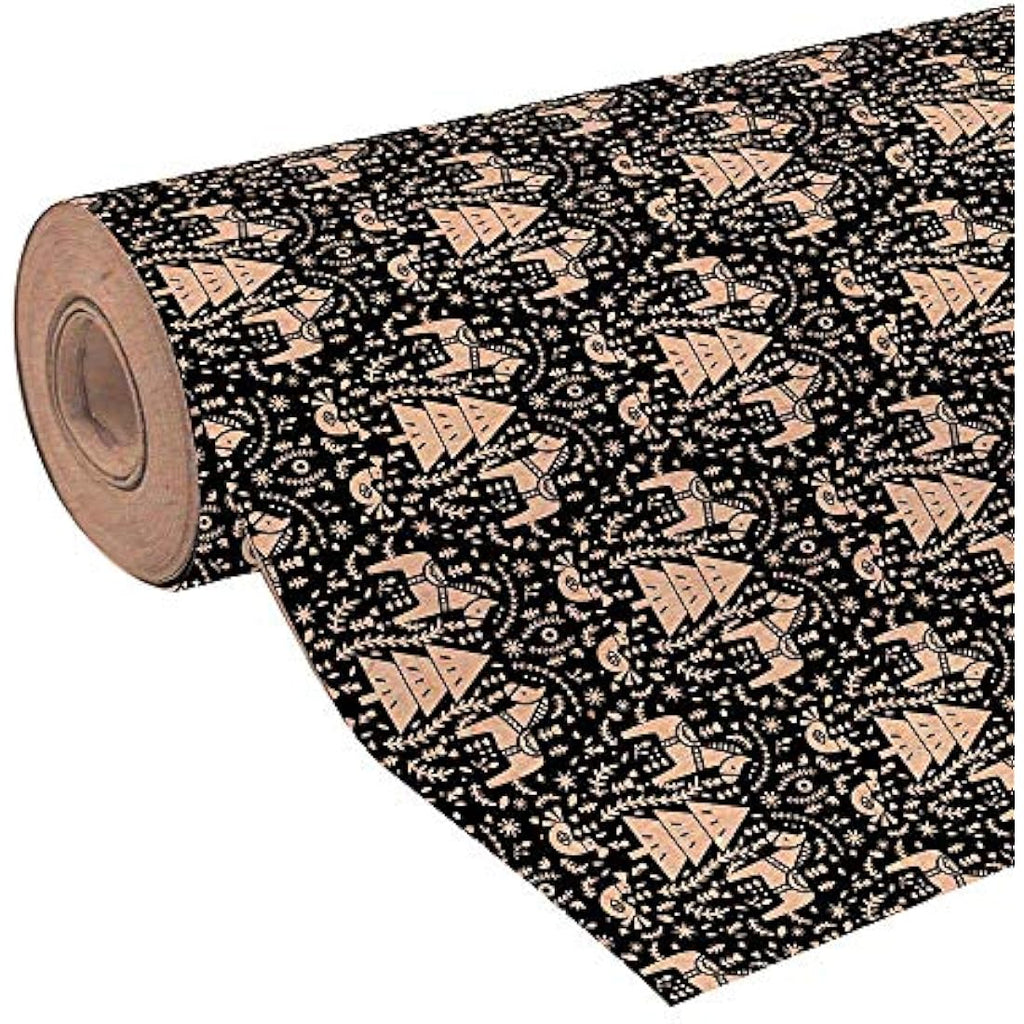 Clairefontaine Recycled Kraft Gift Wrap – Black Christmas Design – 50m