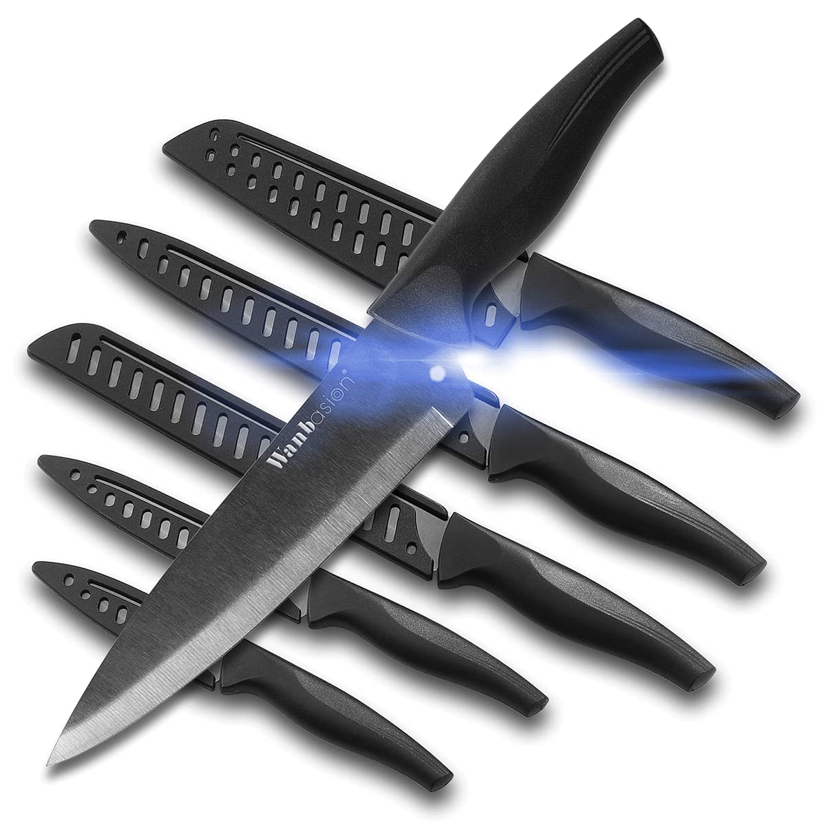 Wanbasion 6-Piece Black Titanium Kitchen Knife Set - Stainless Steel