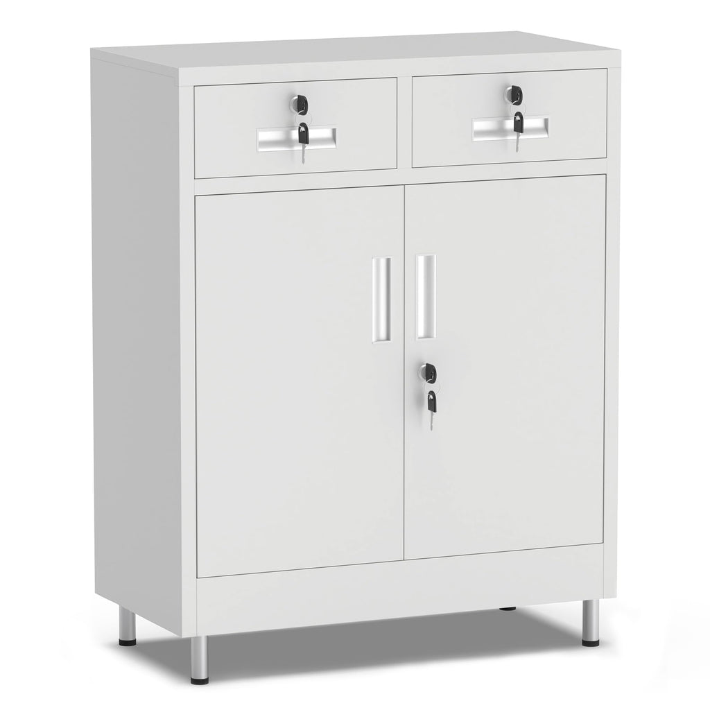 JINGUR Metal Storage Cabinet with Locking Doors and 2 Drawers White