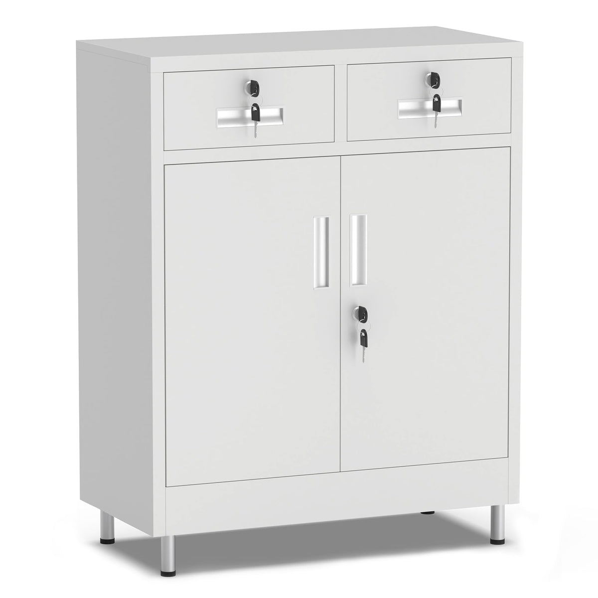 JINGUR Metal Storage Cabinet with Locking Doors and 2 Drawers White
