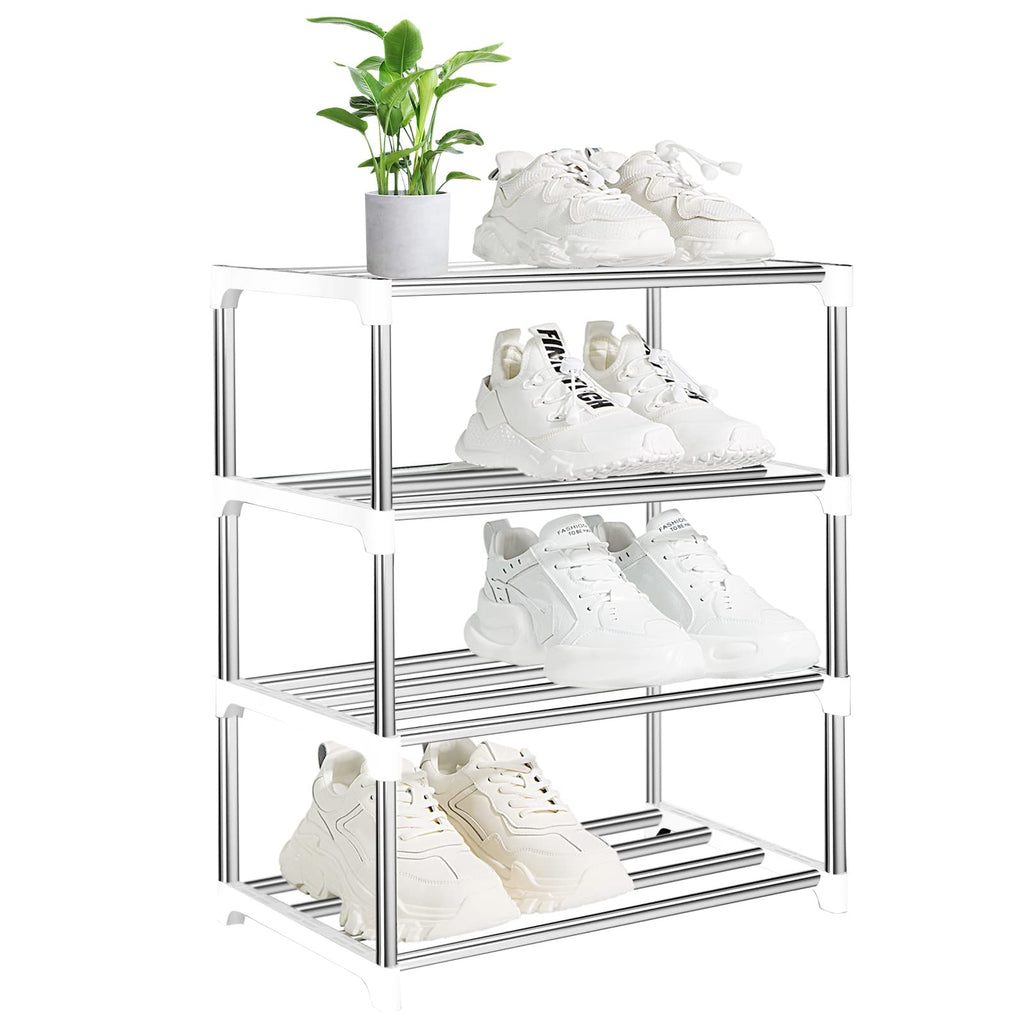 OLYREO White Small Shoe Rack 4 Tier Shoe Racks Storage for Hallway, Closet - image 1