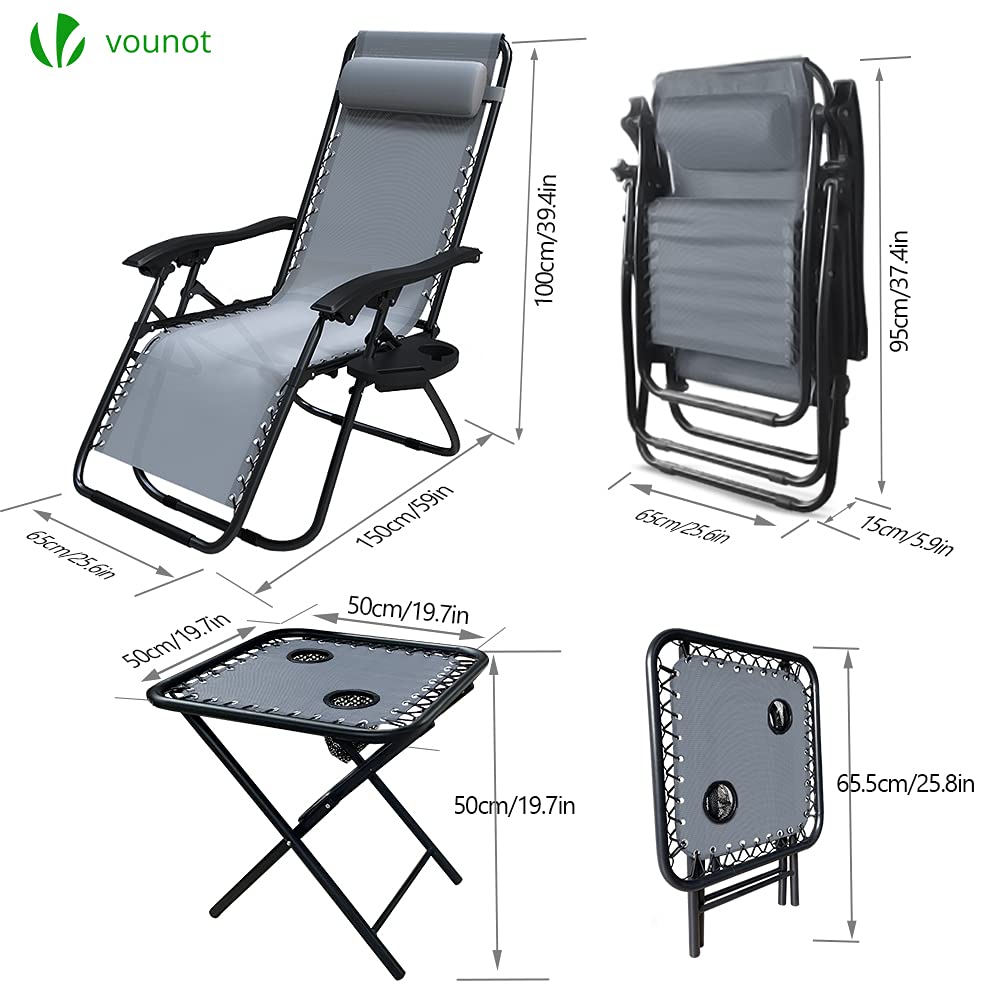 VOUNOT Zero Gravity Chair Set of 2 - Folding Recliner with Side Table