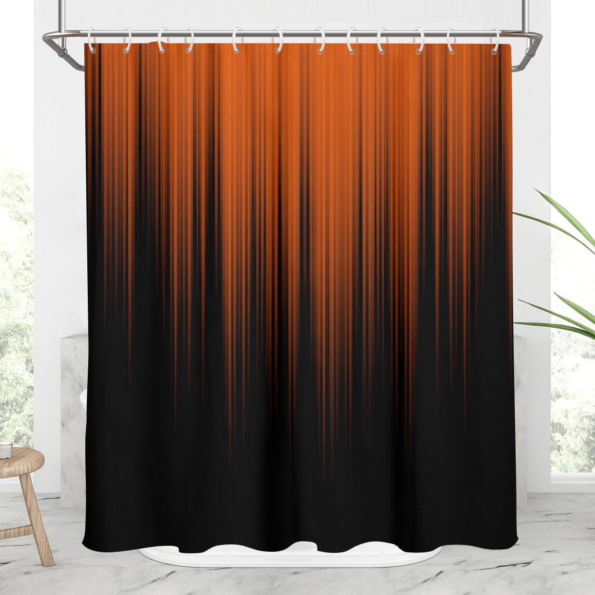 Jolof Store Burnt Orange and Black Ombre Shower Curtain – 60x72 Polyester