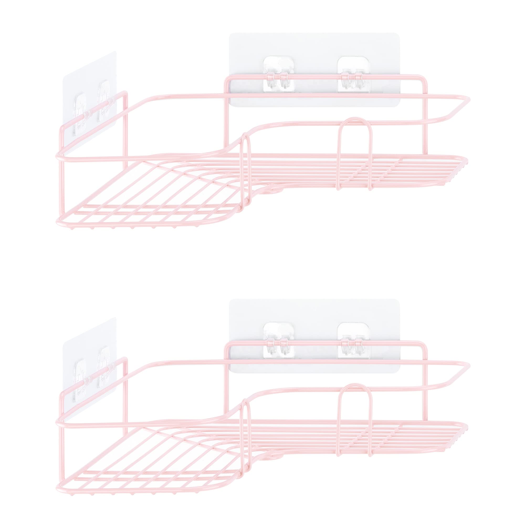 Navaris Corner Shower Caddy – Set of 2 Rustproof Adhesive Shelves – Pink