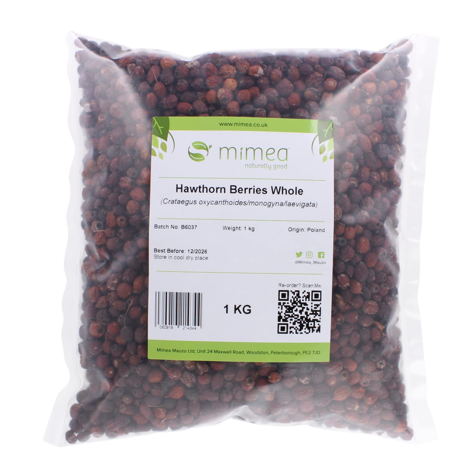 Mimea Whole Hawthorn Berries – 1kg Bulk Dried Herbal Remedy