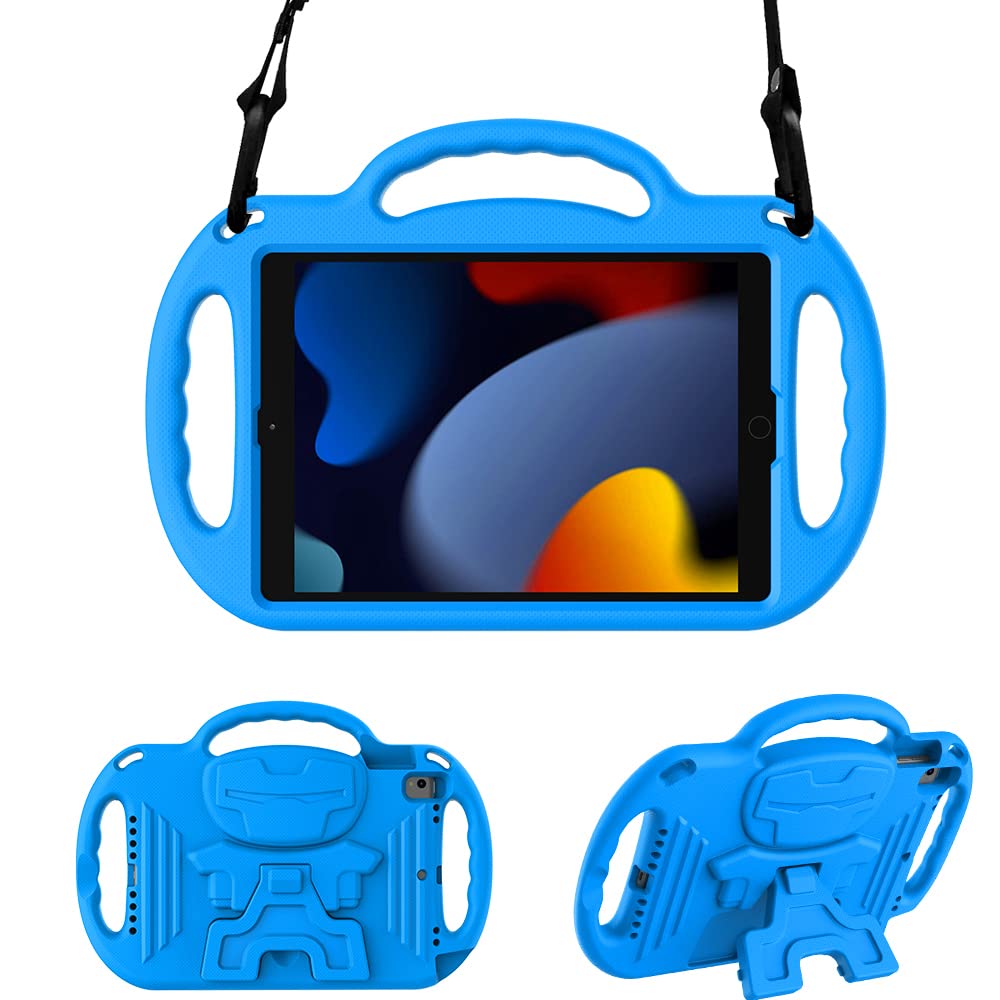 Surom iPad 10.2 Case for Kids – Shockproof Handle Stand with Strap, Blue