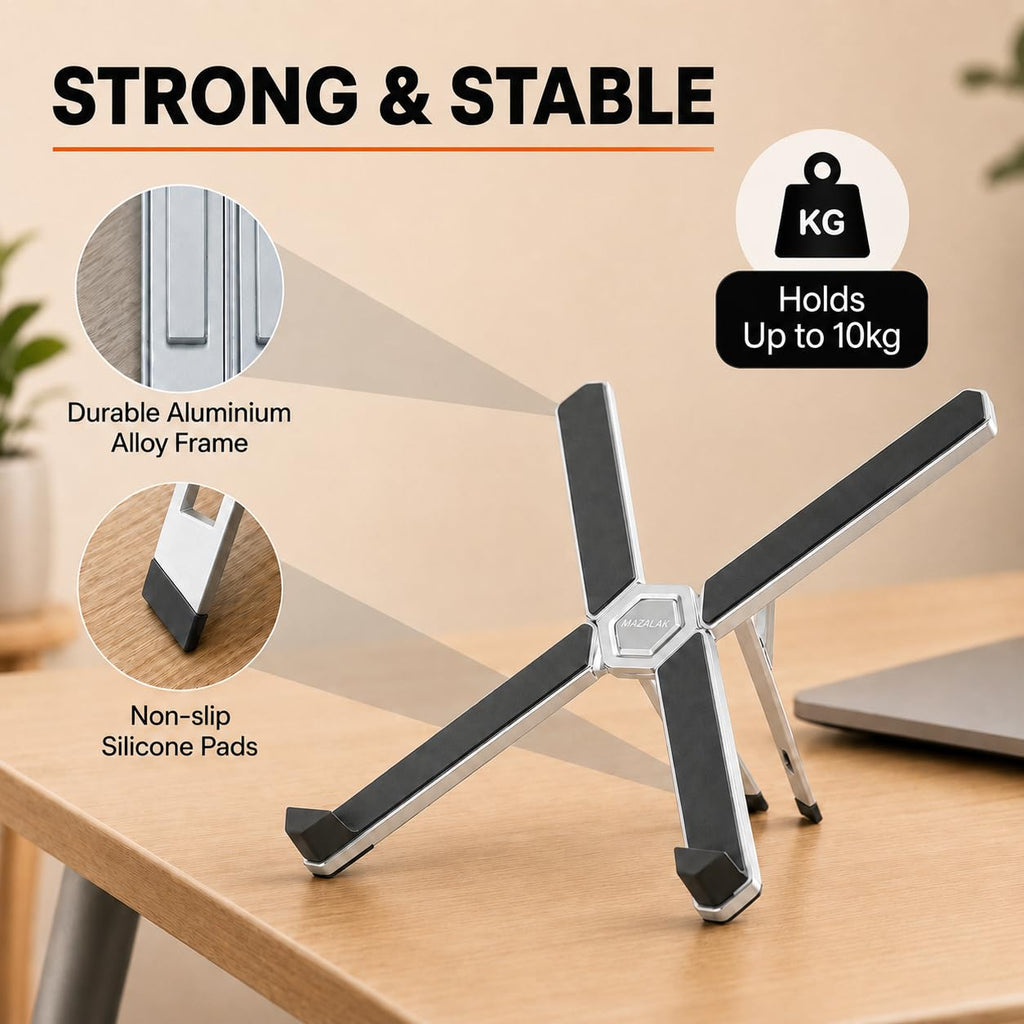 MAZALAK Laptop Stand for Desk, Foldable Aluminium Laptop Riser, Portable Height Adjustable Computer Stand, Ergonomic Holder Compatible with MacBook - image 4
