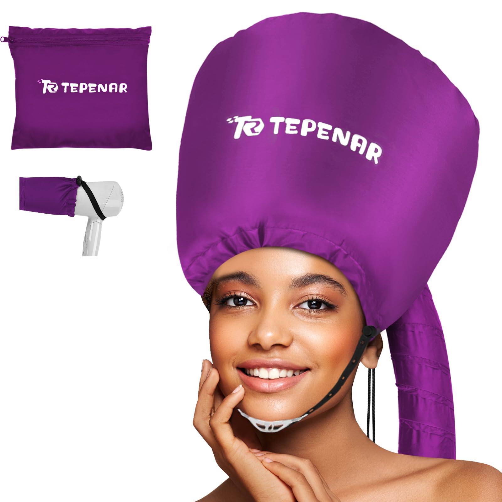 TEPENAR Bonnet Hair Dryer Attachment – Large Adjustable Soft Hood, Purple