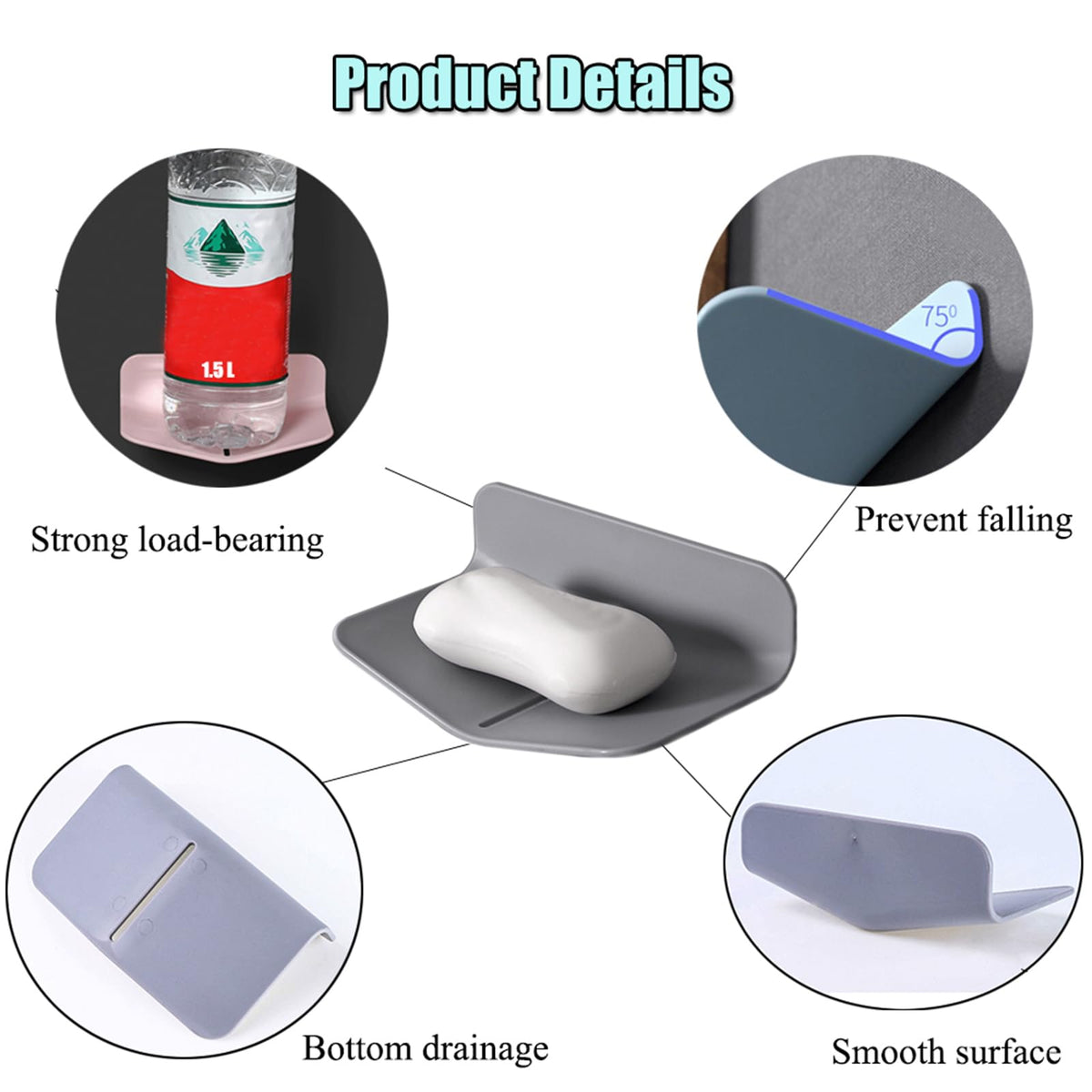 Soap Holder Shower Wall Mounted Draining Soap Dish for Shower Soap Saver for Kitchen, Bathroom.Gray, 1 - image 4
