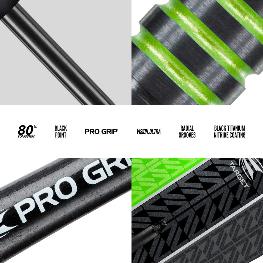 Target Darts Vapor 8 Black 80% Tungsten Steel Tip Darts Set – 21g Green