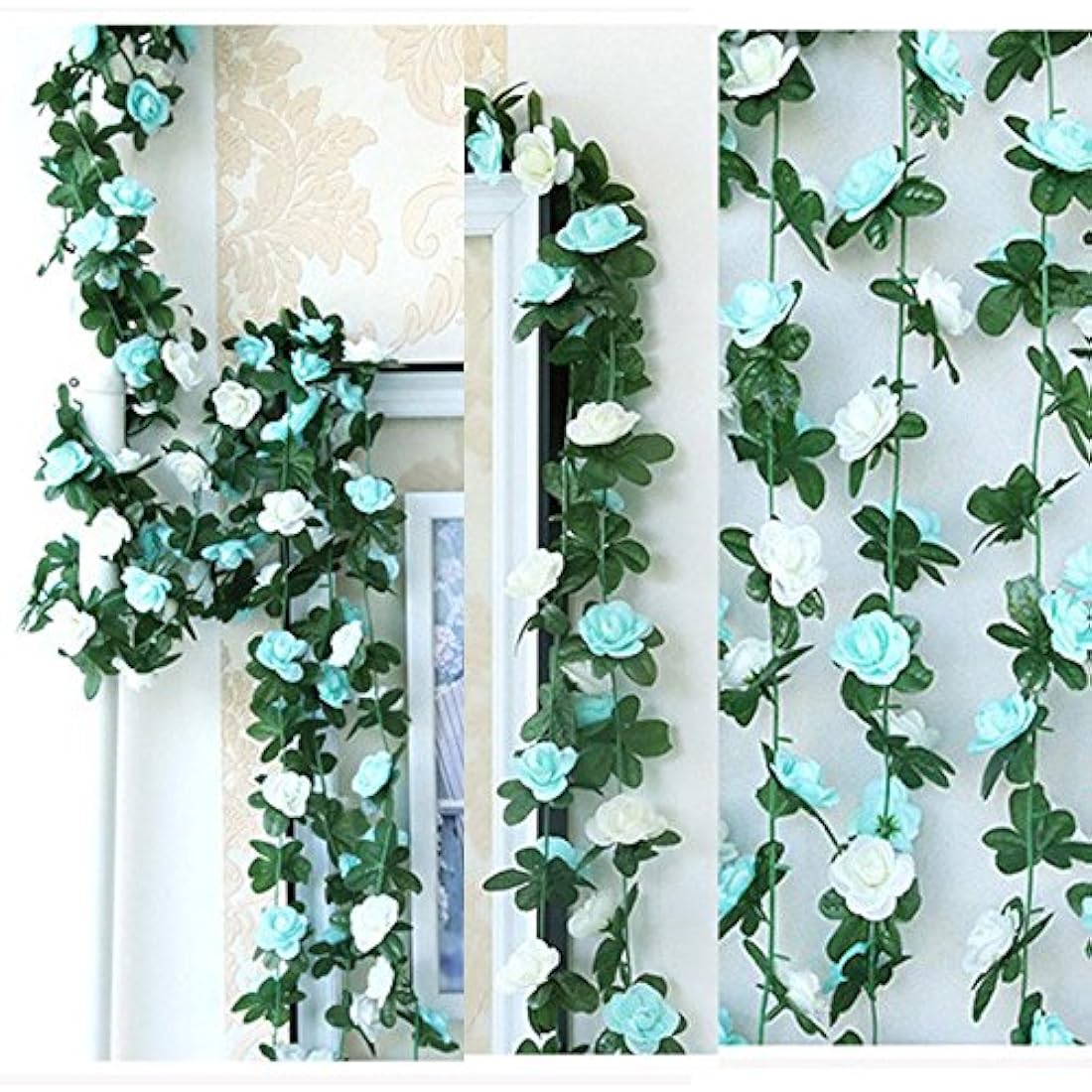 LumenTY 2.5m Artificial Rose Garland - 2 Pack Silk Flower Vine Decor
