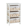 Home Source White Wooden Storage Chest with 3 Wicker Basket Drawers