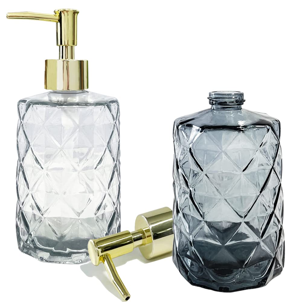 VAKOWOO 2-Pack Glass Soap Dispenser | 14oz Refillable Kitchen & Bath Pump