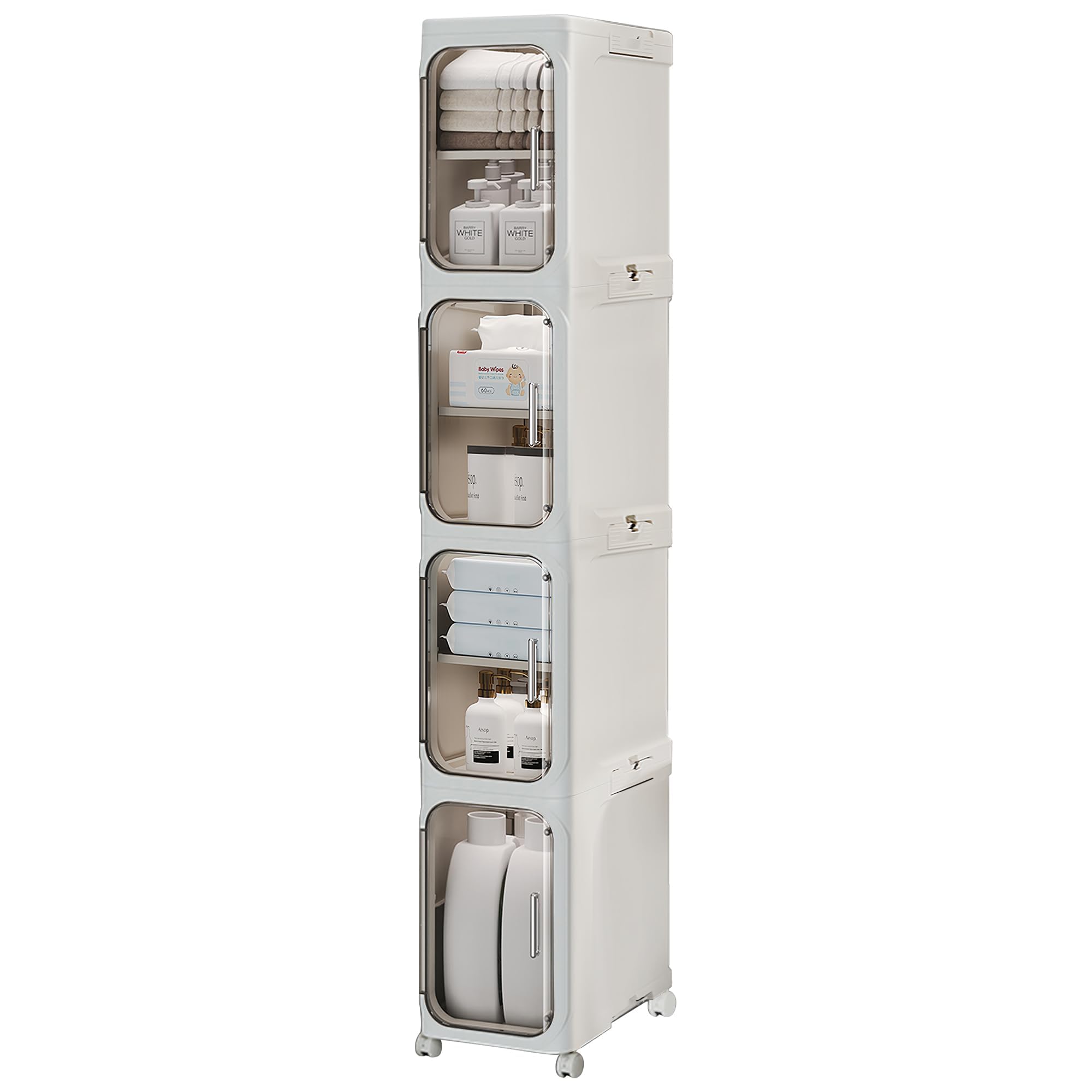 Lacusmall 4-Tier Slim Bathroom Storage Cabinet with Transparent Doors