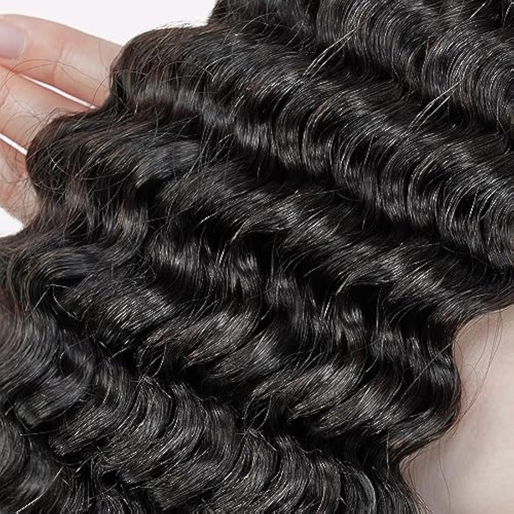 Double Drawn Human Hair Bulk for Braiding | Deep Wave 20" 1B