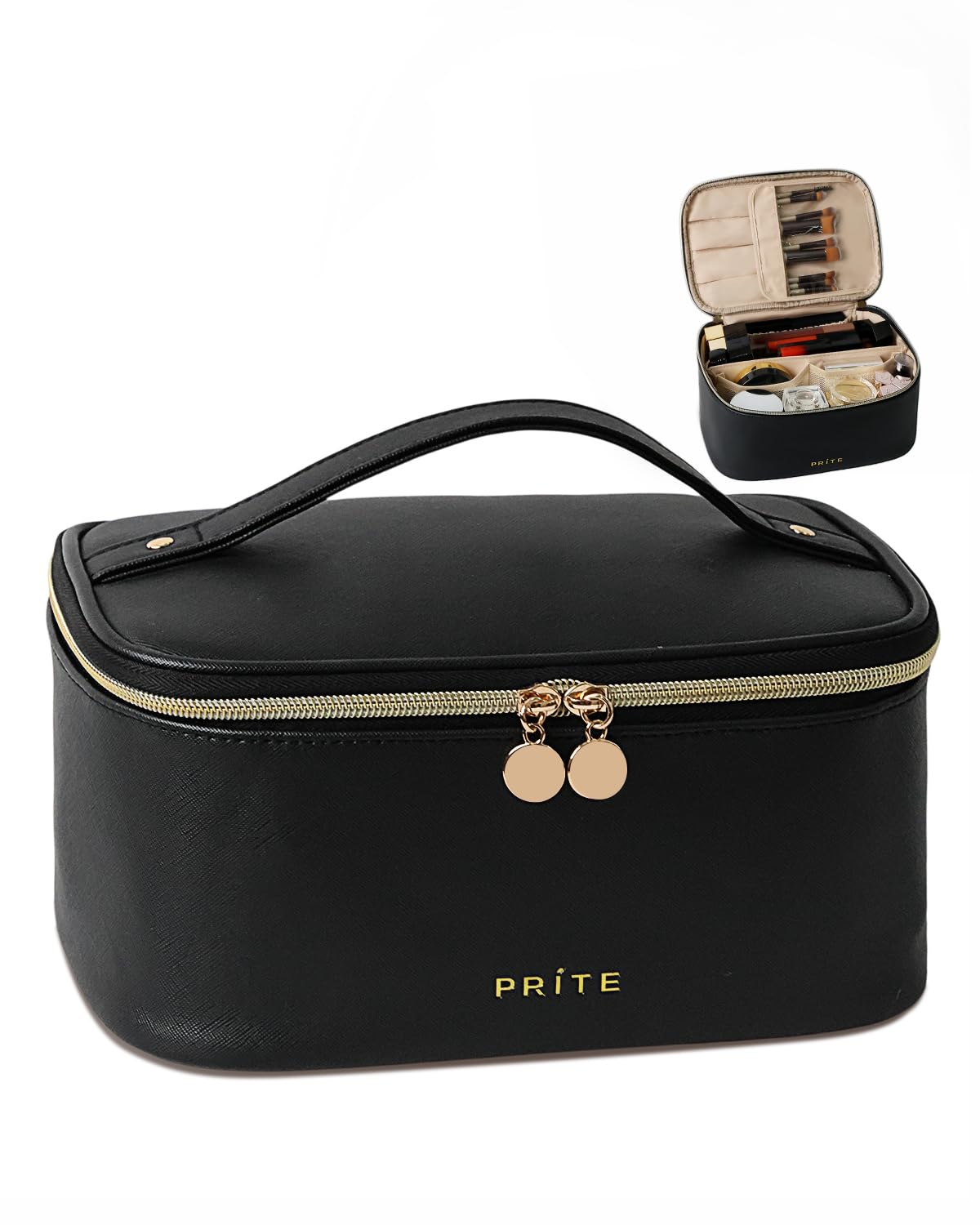 Prite Large Travel Makeup Bag – Waterproof PU Leather Cosmetic Case