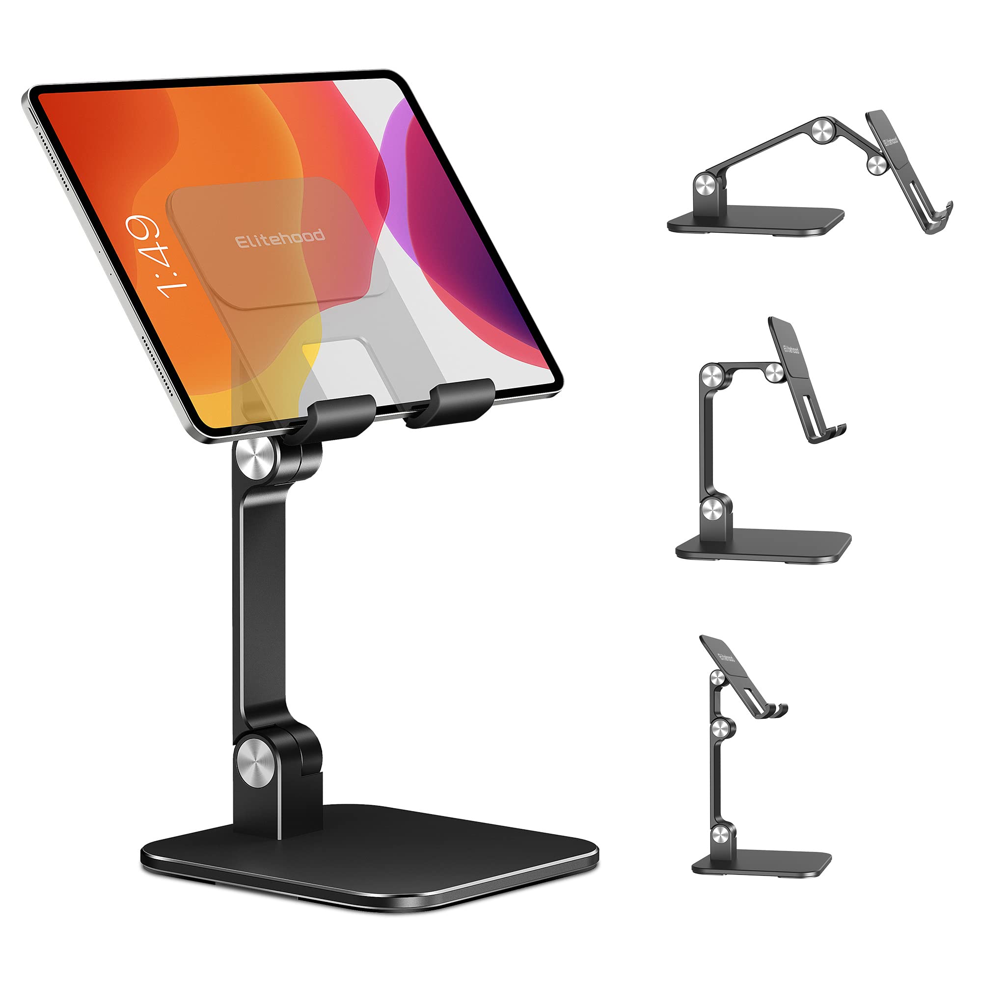 Elitehood Aluminum iPad Stand – Height Adjustable Tablet Holder, Black