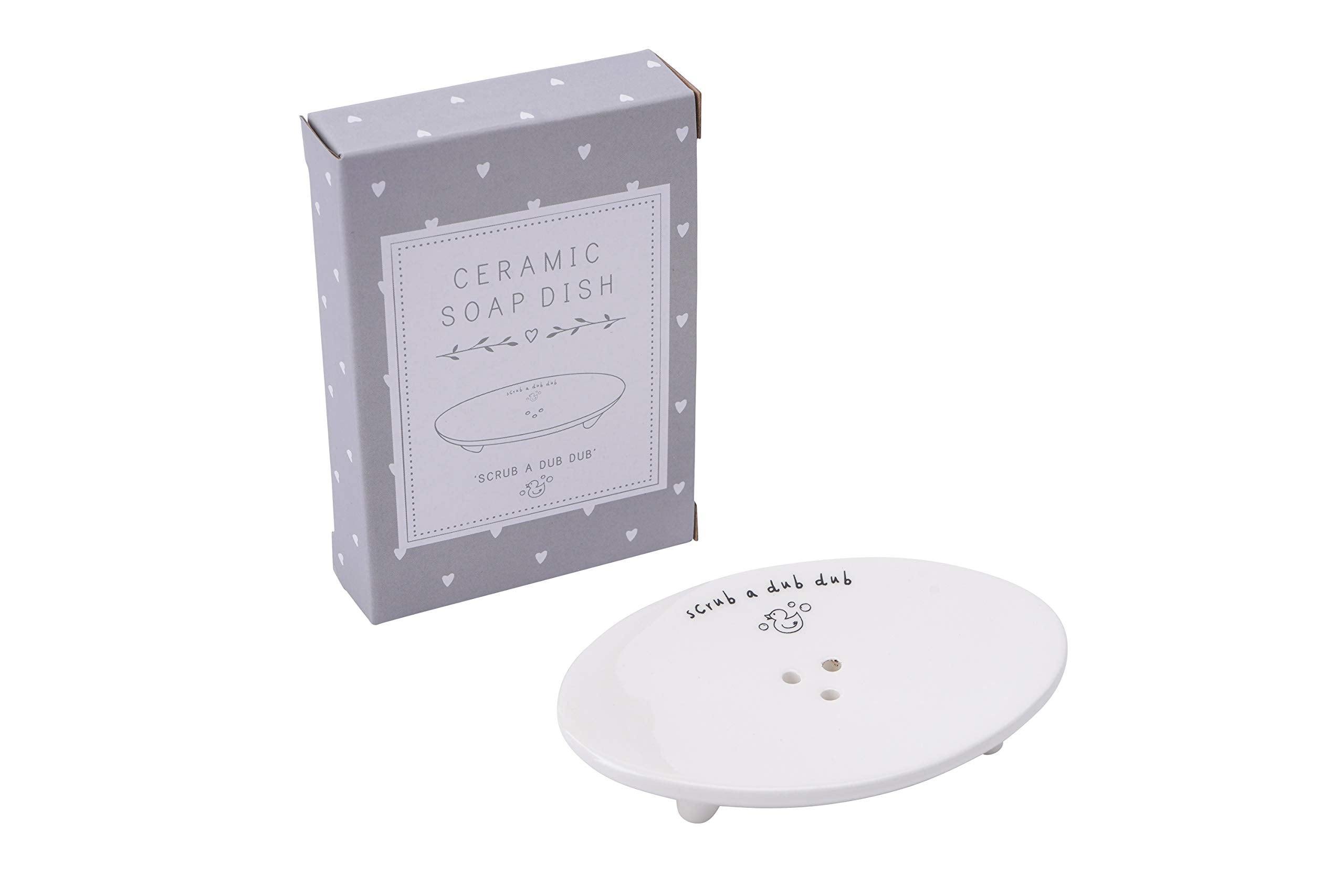 CGB Giftware Ceramic Soap Dish – Scrub a Dub Dub Holder with Drainage