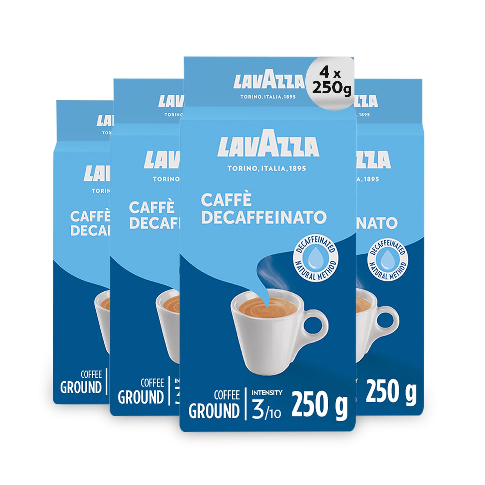 Lavazza Dek Decaffeinated Ground Coffee – Natural Method 250g (Pack of 4)