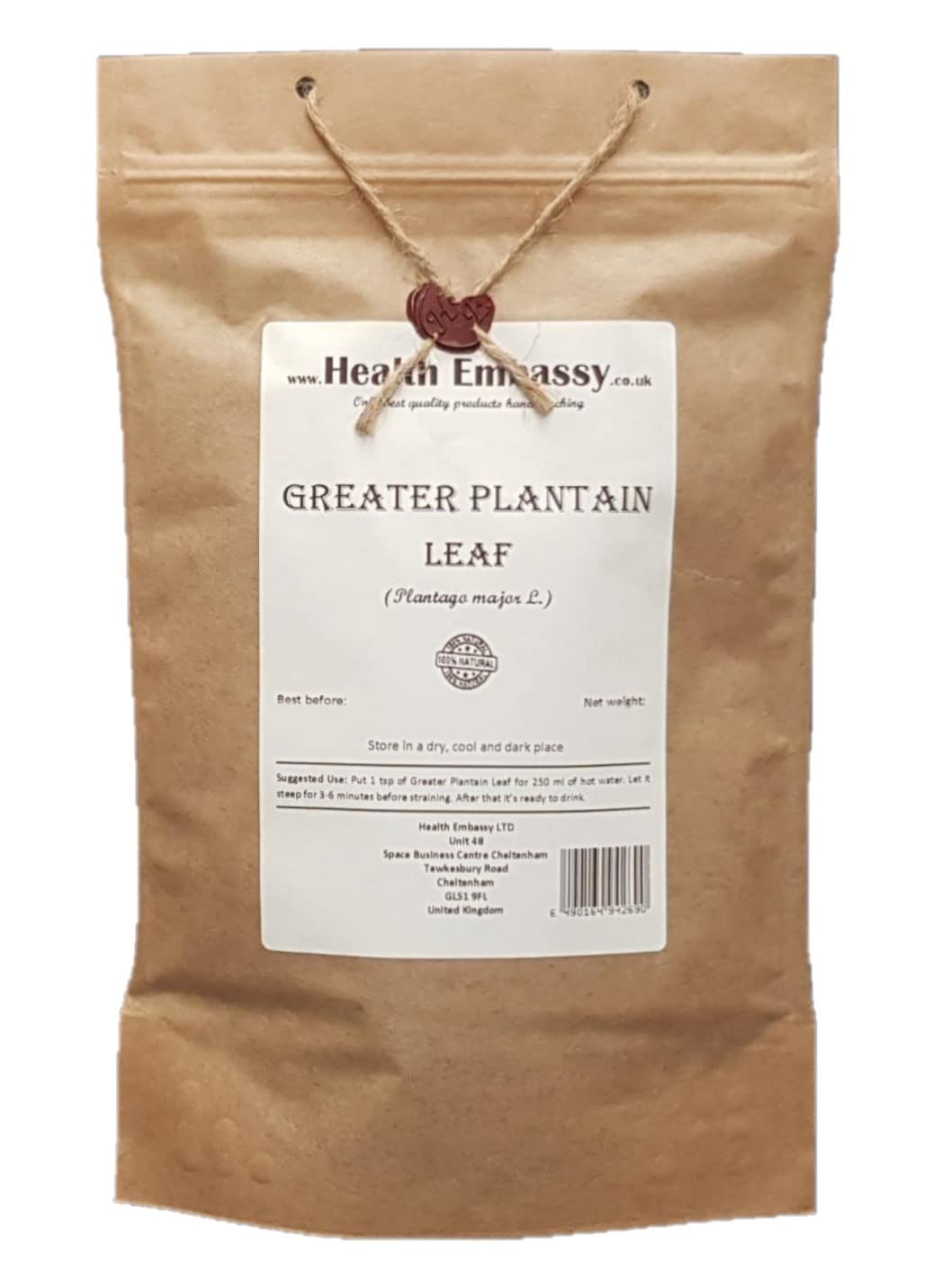 Health Embassy Greater Plantain Leaf (Plantago Major L) Dried Herb - 100g