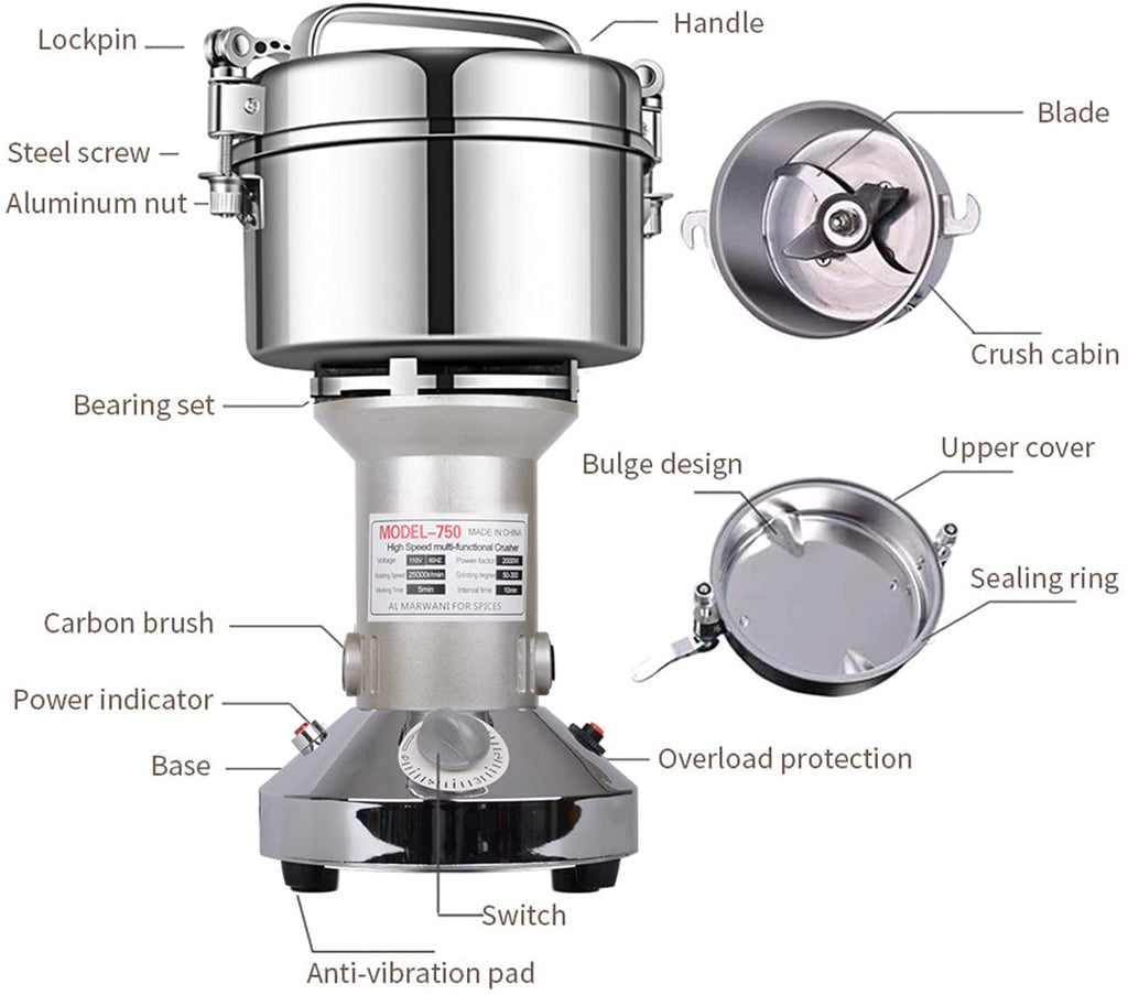 LEJIEYIN Electric Grain Mill | 750g Stainless Steel Spice Grinder, 2000W