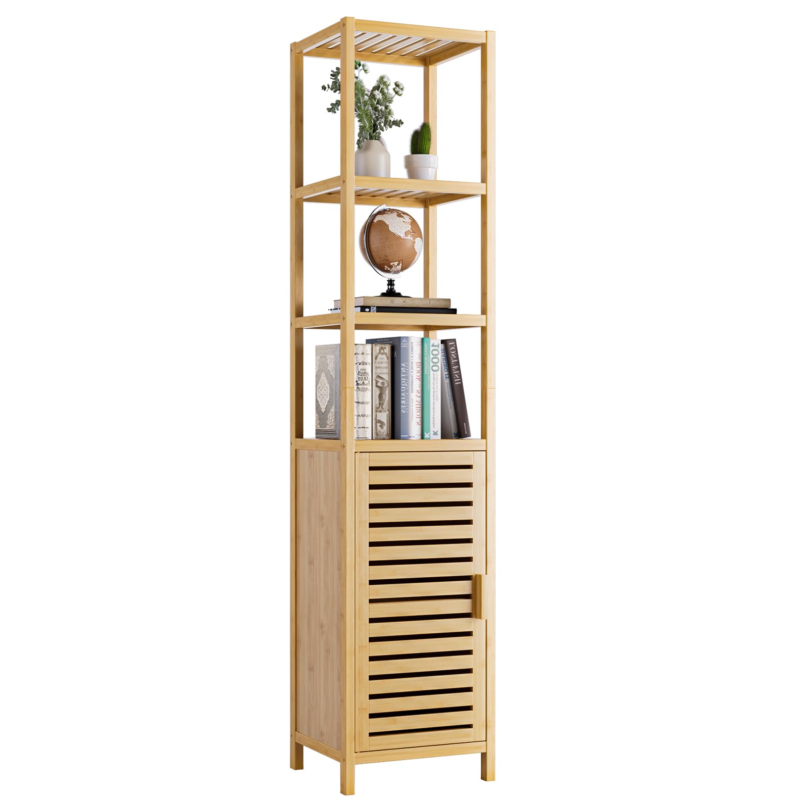HITNET 6-Tier Bamboo Bathroom Storage Cabinet | Tall Narrow Linen Tower
