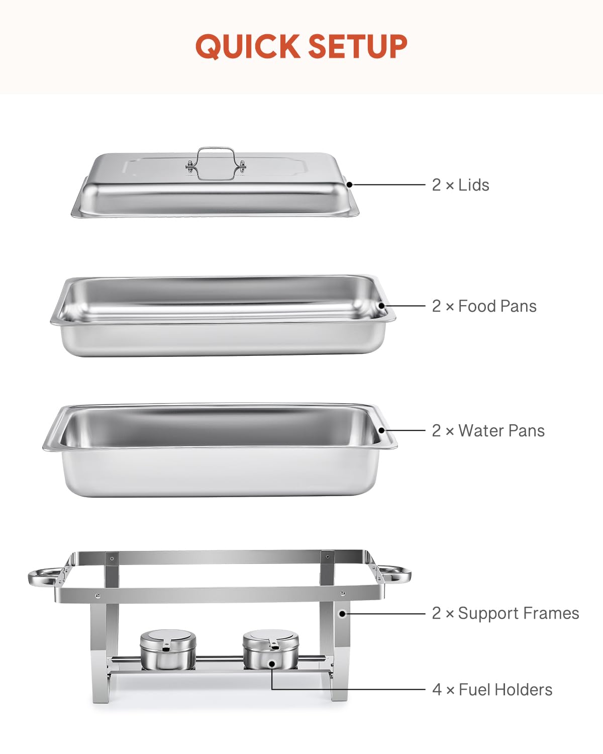 WILPREP Chafing Dish Buffet Set of 2 | 9L Stainless Steel Food Warmer