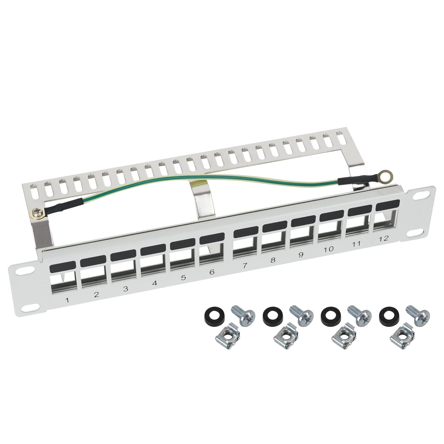 HMF 10 Inch STP Keystone Patch Panel | 12 Ports RJ45 Shielded | Light Grey