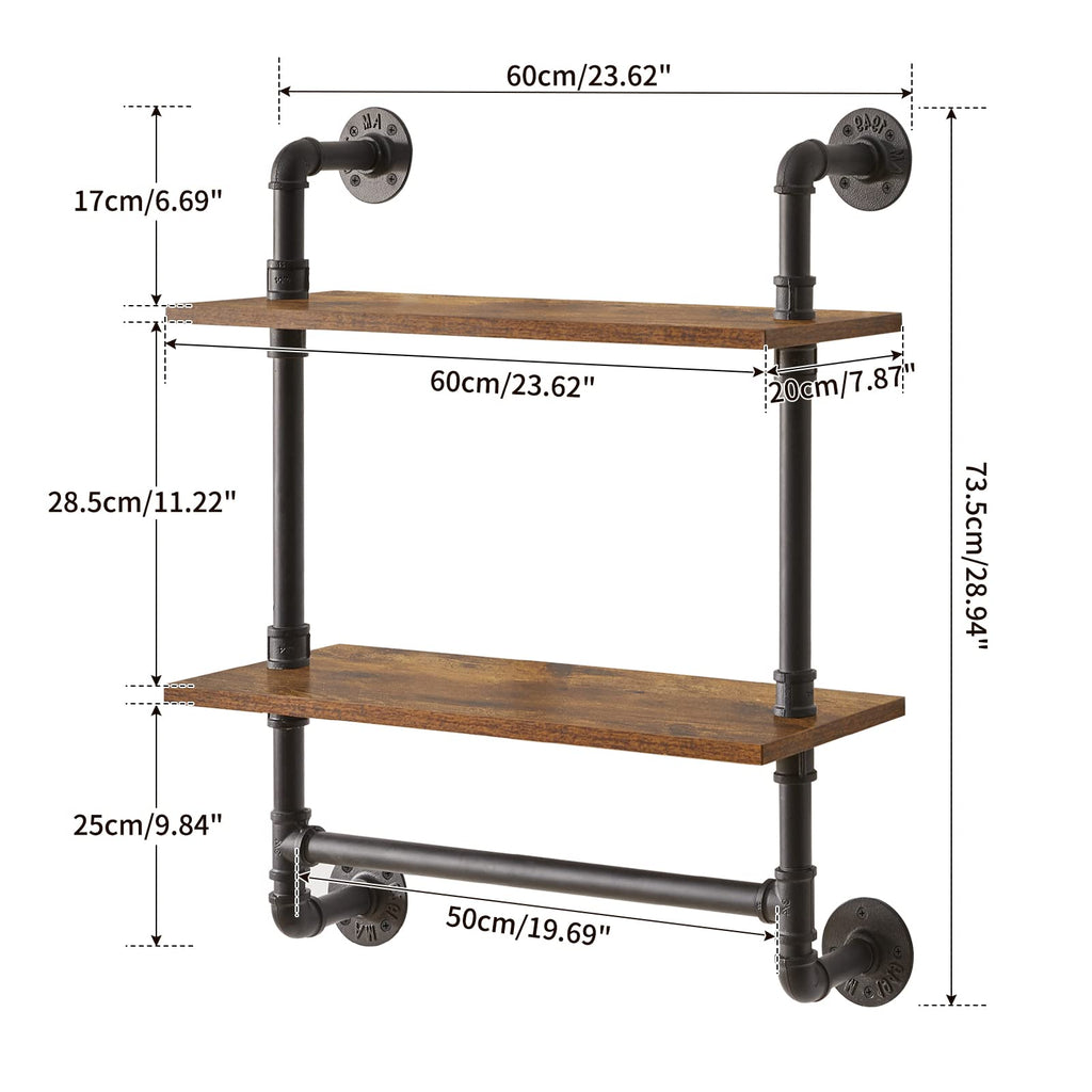 IBUYKE Industrial Pipe Floating Shelves | 2-Tier Rustic Wall Shelf