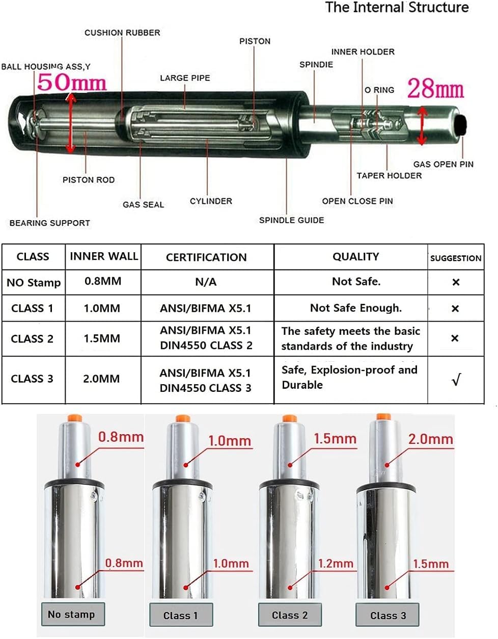 McDooFly Drafting Stool Bar Stool Gas Lift Cylinder Replacement Part,Tall Heavy Duty Hydraulic Pneumatic Piston for Drafting Chair - image 3