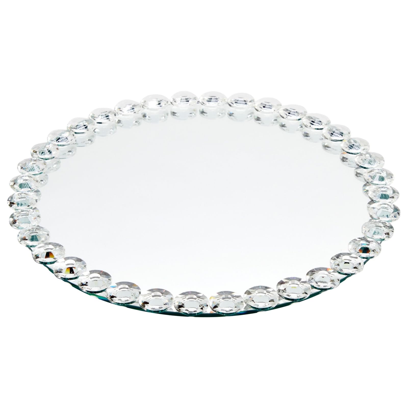Okuna Outpost 12-Inch Crystal Bead Round Mirror Tray for Vanity Decor