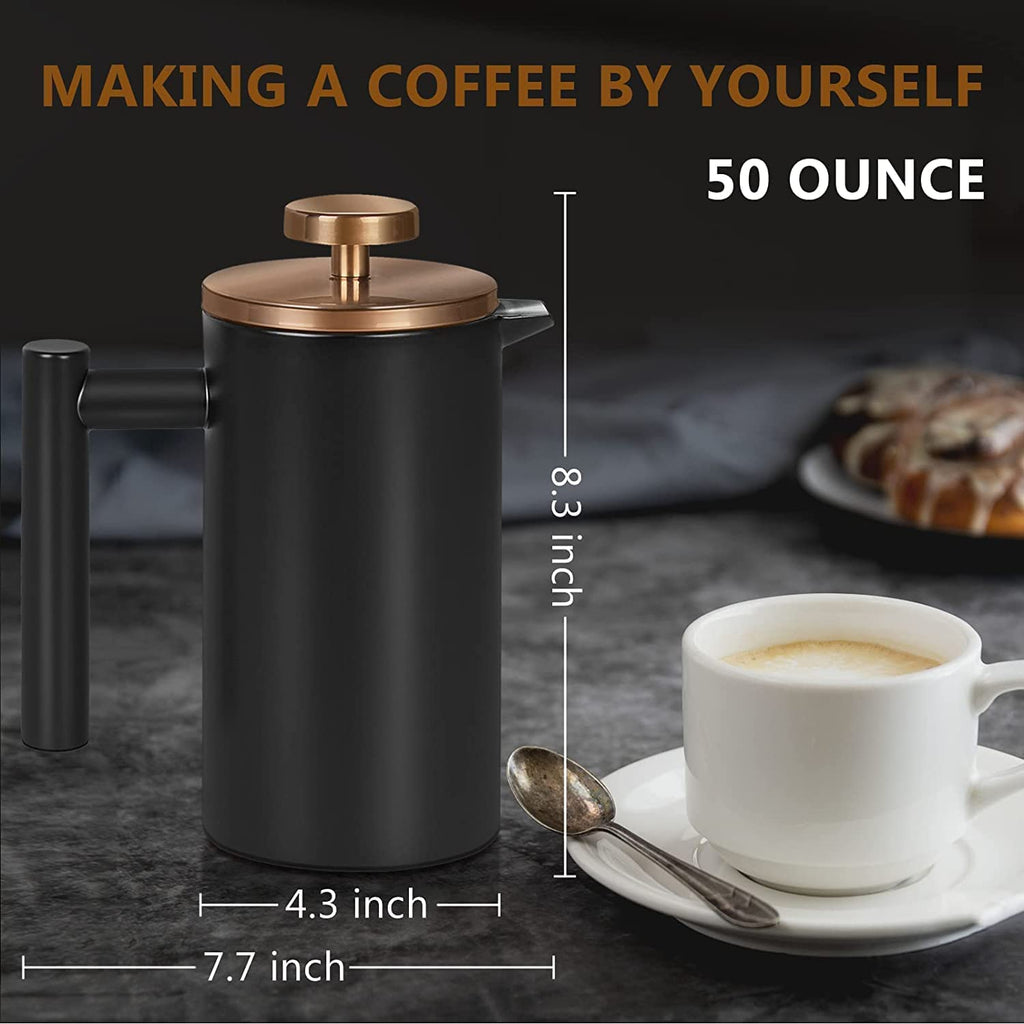 MaxMiuly 1.5L Stainless Steel French Press – Insulated Coffee Maker
