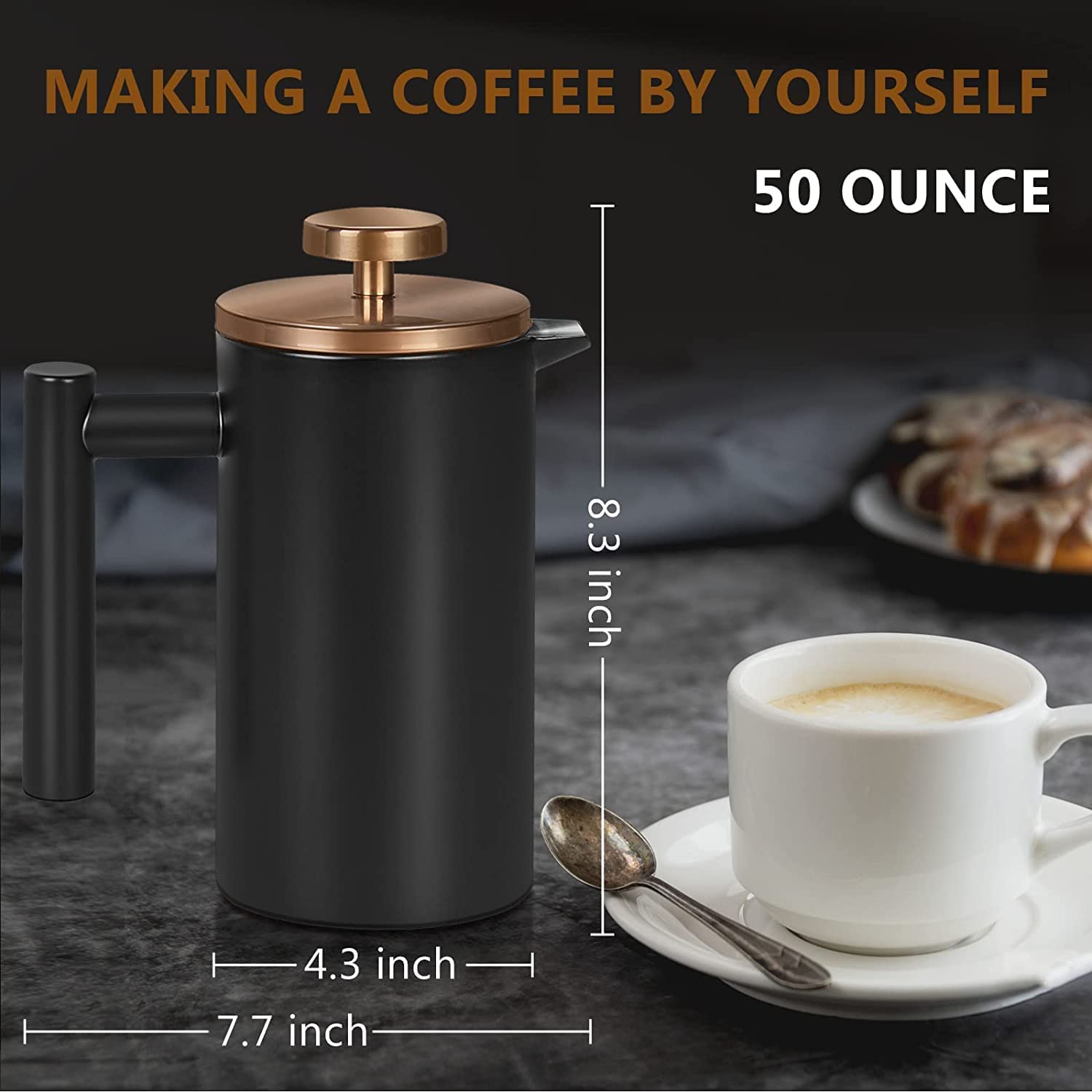 MaxMiuly 1.5L Stainless Steel French Press – Insulated Coffee Maker