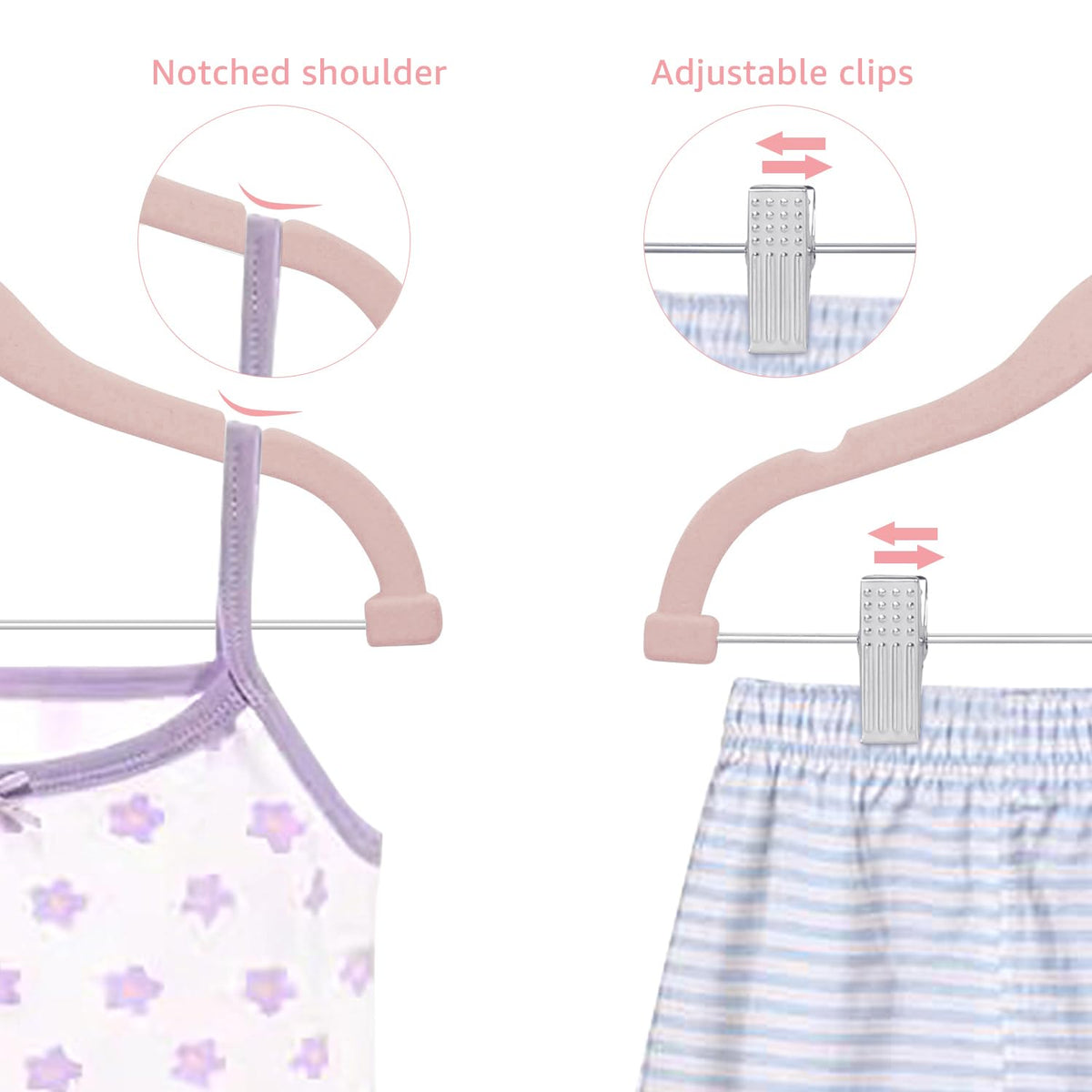 MangoKit Trouser Hangers & Movable Clips,Baby Velvet Hangers 16 Pack Pink - image 5