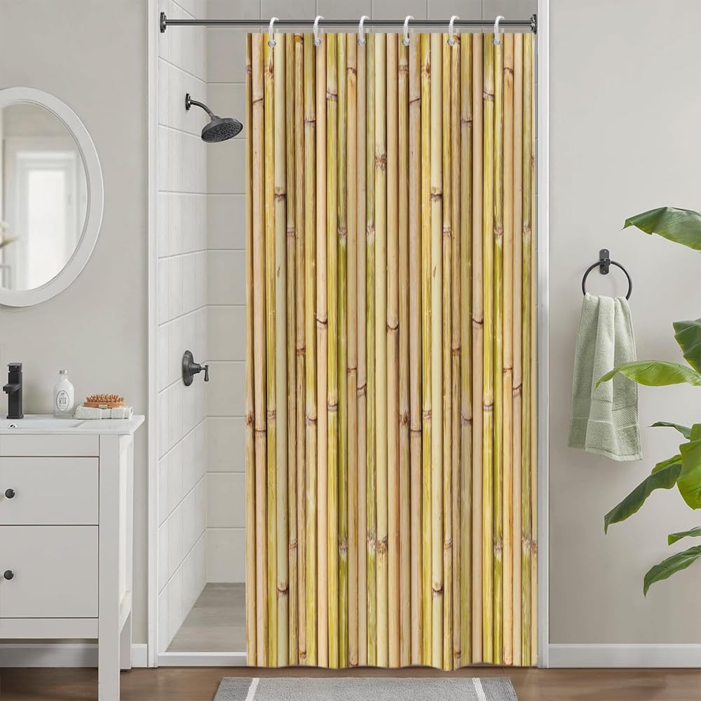 Zen Yellow Bamboo Shower Curtain | Waterproof Polyester Fabric
