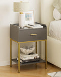 HEYZOEY Modern 3-Tier Nightstand with Drawer and Gold Metal Frame