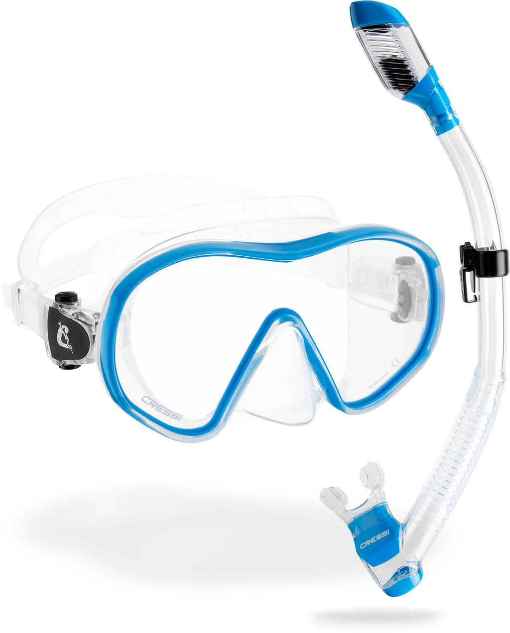 Cressi F-Dual Frameless Diving Mask & Supernova Dry Snorkel Set – Blue