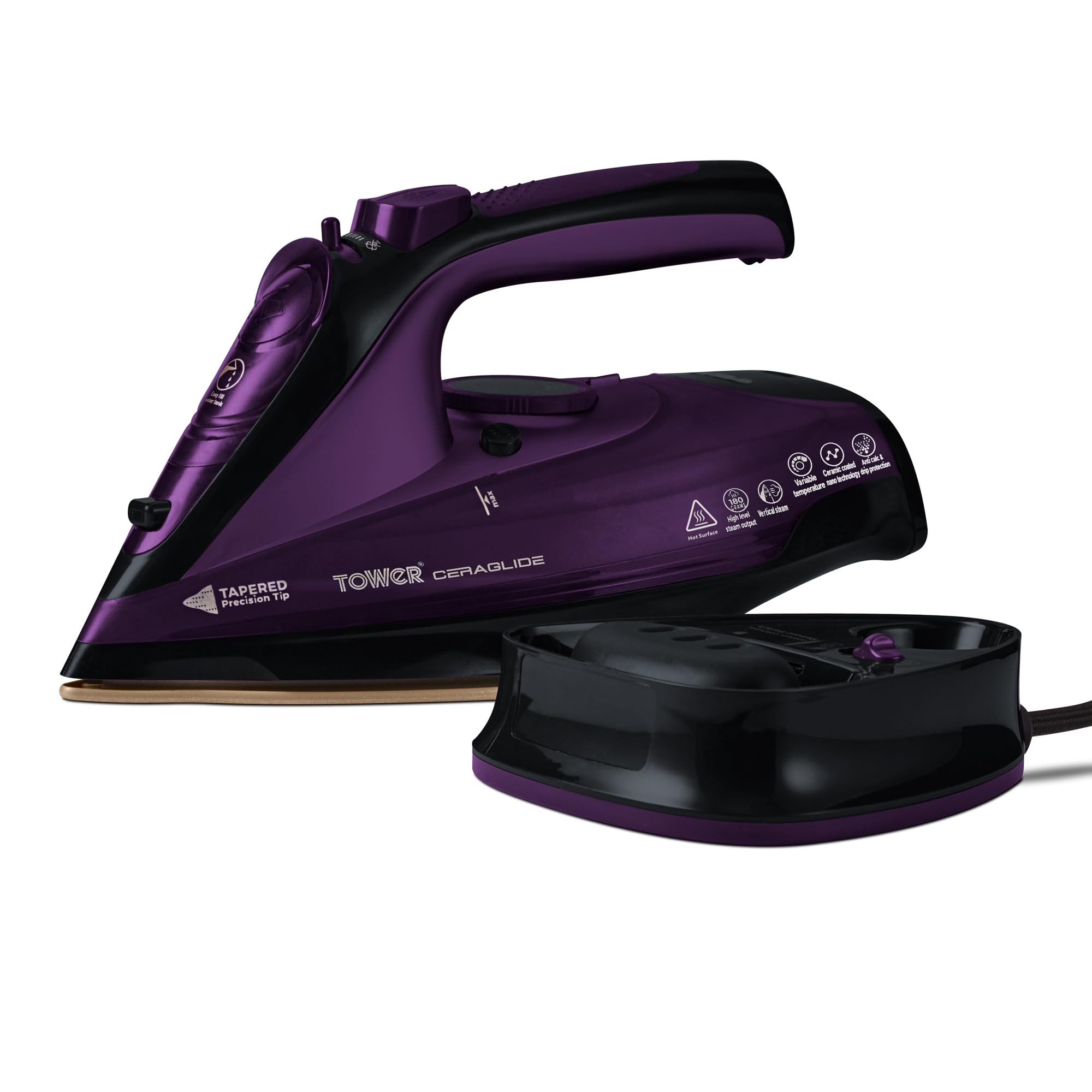 Tower T22008 Cordless Steam Iron | 2400W Ceramic Soleplate – Purple