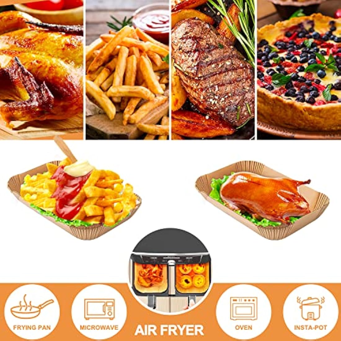 FEEZOM Air Fryer Disposable Paper Liners for Ninja Dual Basket | 100PC