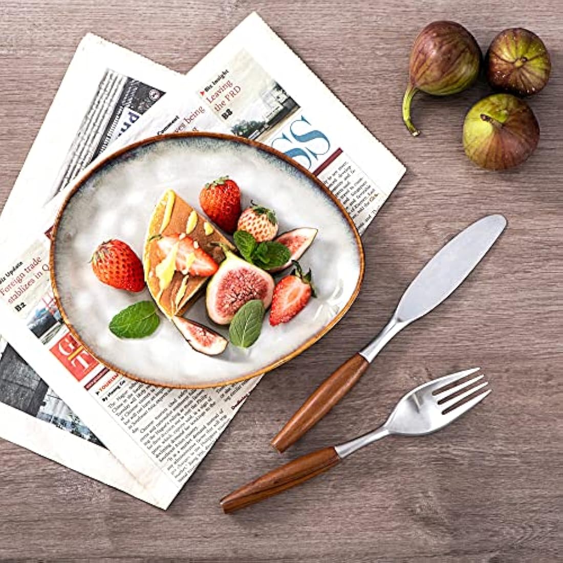 Henten Home Beige Stoneware Breakfast Plates - Handmade Set of 4