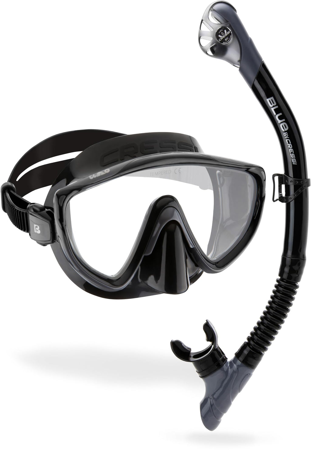 Cressi Tino & Scilla Adult Snorkel Set | Dry Snorkel & Mask - Black/Titanium