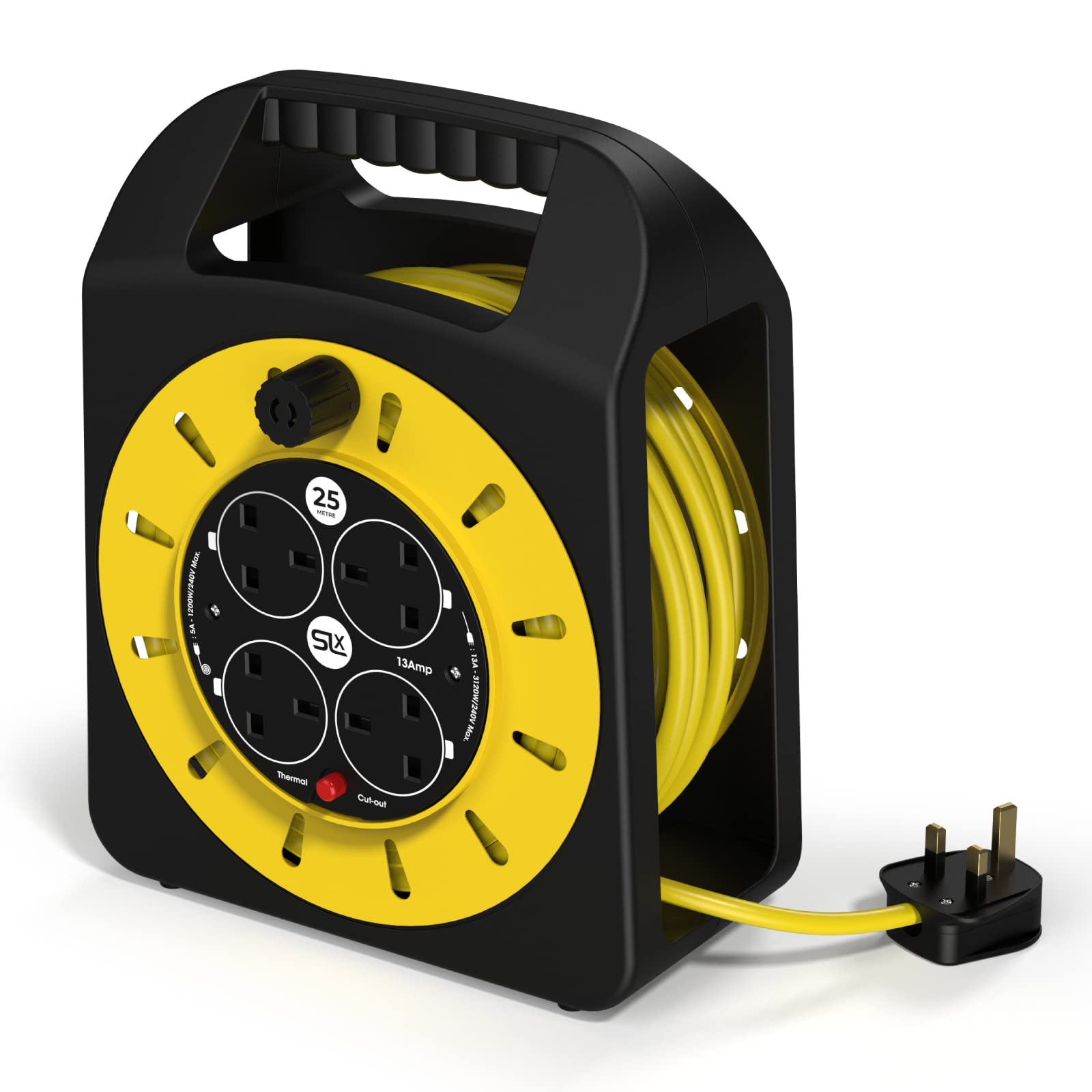SLx 25m Outdoor Extension Lead – Heavy Duty 4 Socket Power Reel